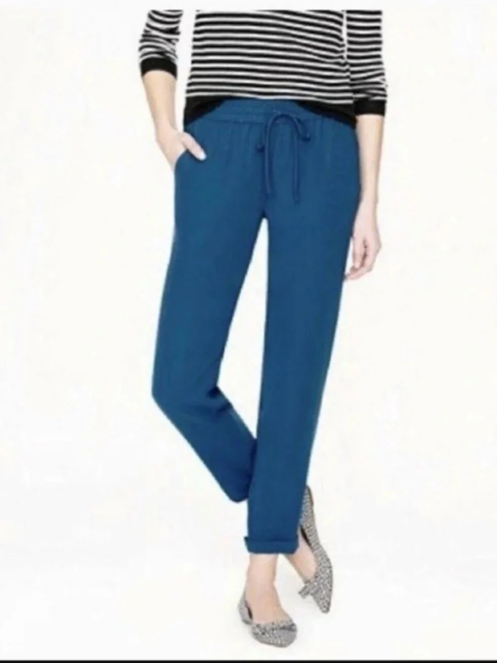 J. Crew Draped Drawstring Elastic Waist Joggers Size 2 Teal Blue